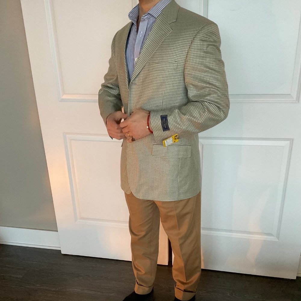 Palo Savino Silk & Wool Suit Jacket in Shepherd's Check, Size 40R